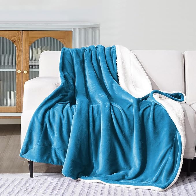 MOONLIGHT20015 Sherpa Throw Blanket - (Teal, 50X60 Inches) Soft and Warm Blankets for Winter Thick, Fluffy and Plush Blanket for Bed, Sofa, Camping and Travel