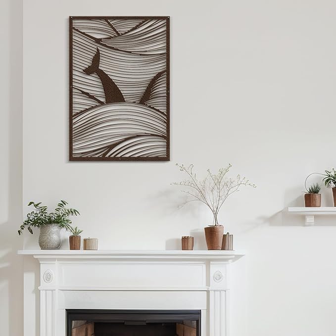 SIGNLEADER Metal Wall Art Decor Whale Tail Minimalist Modern Abstract Wall Sculpture Hangings Home Decoration for Living Room, Bedroom, Bathroom, Kitchen, Outdoor - 18" Bronze