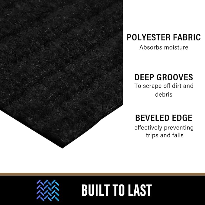 PLEASOR Front Door Mat Outside Entrance, Dirt Resistant and Absorbent Welcome Door Mat Outdoor Indoor,Sturdy Non-Slip Backing Entry Mat, Low Profile Doormat for Entryway, 60x36, Black
