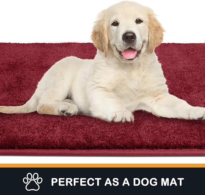 PURRUGS Dirt Trapping Door Mat 24" x 84", Non-Slip Machine Washable Entryway Rug, Dog Doormat, Indoor Front Door Mat, Super Absorbent Entry Rug for Muddy Shoes & Paws, Burgundy Red