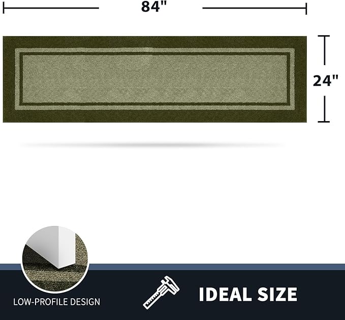 PURRUGS Dirt Trapping Door Mat 24" x 84", Non-Slip Machine Washable Entryway Rug, Entrance Mat, Indoor Front Door Mat, Super Absorbent Entry Rug for Muddy Shoes & Paws, Budding Green & Sage Green