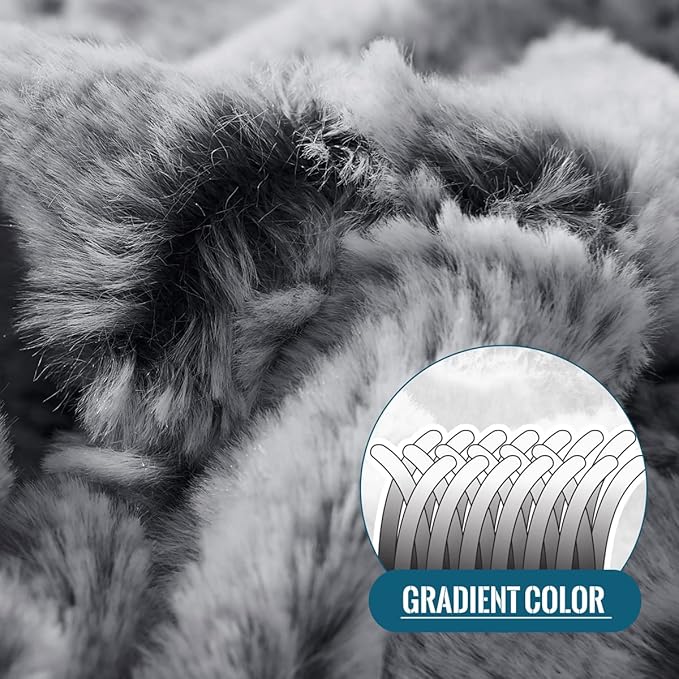 KAWAHOME Faux Fur Blanket King Size Winter Ultra Luxury Soft Cozy Warm Fluffy Plush Faux Rabbit Fur Blankets Quatrefoil Pattern for Couch Sofa Bed, 108" X 90" Dark Grey