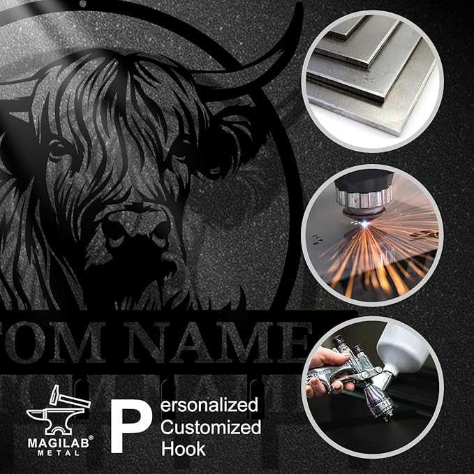 magilab Personalized Custom Highland Cow Wall Hooks,Metal Highland Cow Art Clothes Hooks,Metal Highland Cow Wall Home Storage Decorative,for Front Door, Hallway, Kitchen, Bedroom,Keys,Hats (Style K)