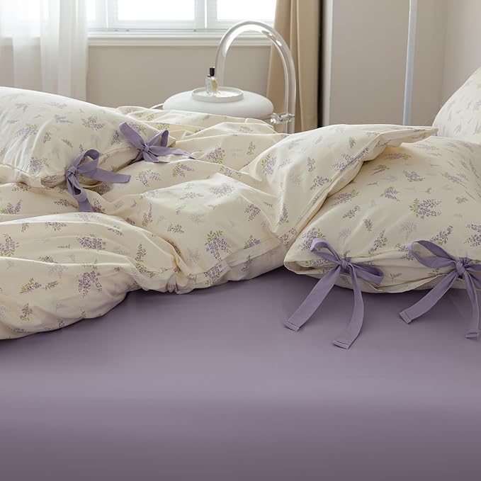 Purple Flower Duvet Cover Twin Soft 100% Cotton Floral Bedding Sets Lilac Floral Comforter Cover Vintage Garden Botanical Duvet Cover Girls Cottagecore Bedding Sets 1 Duvet Cover with 2 Pillowcases