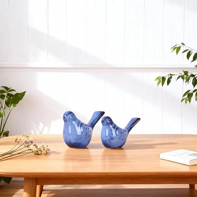 LCCCK Ceramic Bird Figurines Home Decor, Blue Love Birds Statue for TV Stand Accent, Ceramic Snimals Sculpture Farmhouse Small Decor for Shelves, Or Coffee Table, Book Shelf, Side Table Decorative
