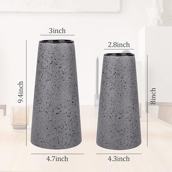 Bdor Ceramic Vase Set of 2, Modern Farmhouse Home Decor, Grey Vase with Polka Dots, Perfect for Dining, Living, Bathroom & Kitchen