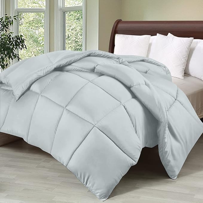 Utopia Bedding Comforter Duvet Insert, Quilted Comforter with Corner Tabs, Box Stitched Down Alternative Comforters Queen Size (Light Grey)