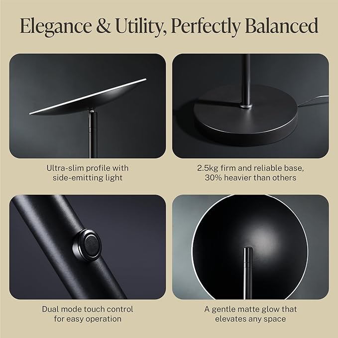 Slothology Skylight LED Floor Lamp, 3200LM, 71" Modern Torchiere in Zen Black, Stepless Dimming, Remote & Touch Control, Bright Light for Living Room or Bedroom, Weighted Base