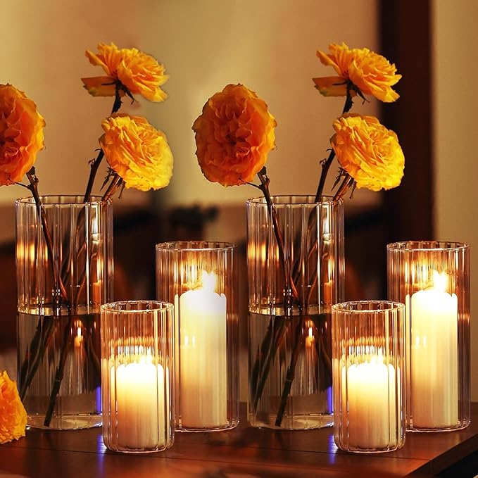 PHOSPHOR 18 Pcs Cylinder Glass Candle Holder 6'', 8'', 10'', Hurricane Candle Holder for Pillar Candle Tall Glass Cylinder Centerpieces Vases Floral Room Decor