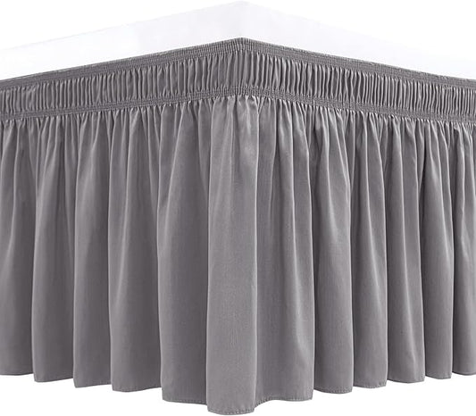 Biscaynebay Wrap Around Bed Skirts for Full & Full XL Beds Short Drop of 12", Silver Grey Adjustable Elastic Dust Ruffles Easy Fit Wrinkle Resistant Silky Luxurious Fabric Machine Washable