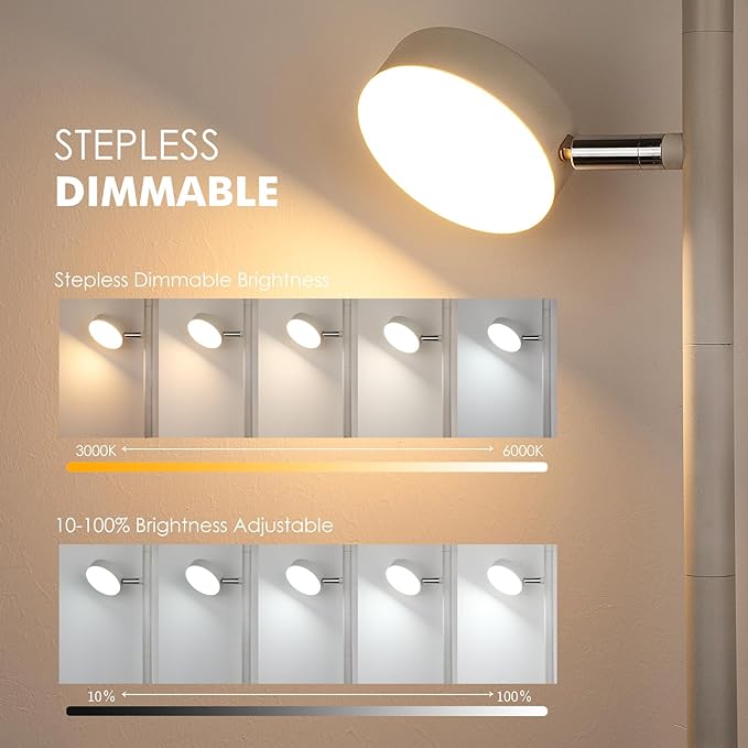 JUNNAI White Floor Lamp with Remote Tall Standing Lamps 30W LED Tree Floor Lamp with 3 Adjustable Heads Touch Control Timer 4 Color Temperatures Light Lamps for Living Room Office Bedroom Crafting