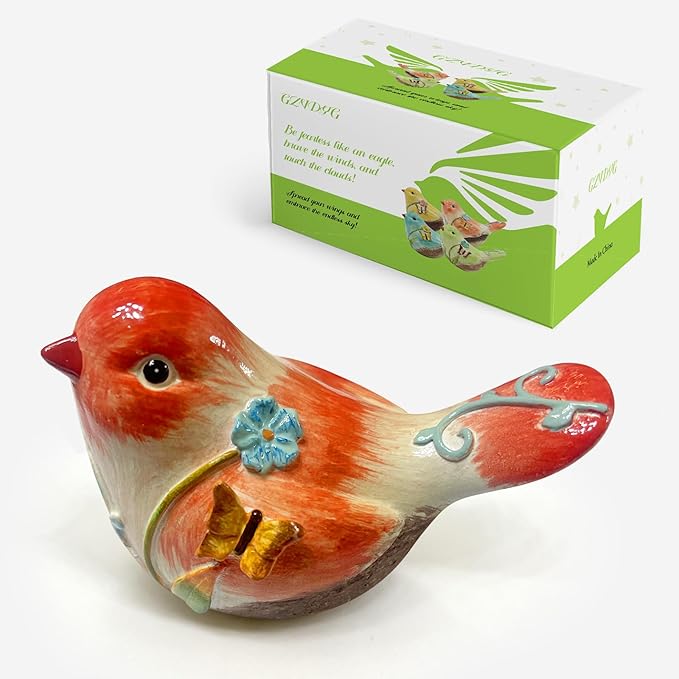 Orange Resin Bird Sculpture Home Decor, 4.3 Inch Cute Statues Decorative Objects for Room, Bedroom, Living Room,Office Desk, Book Shelf,Coffee Table,Entryway, Gifts for Bird Lovers