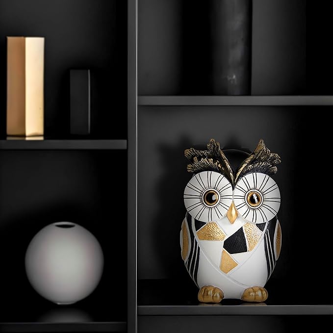 Owl Statue Home Decor Accents, Owl Figurines for Bookshelf Bedroom Living Office Table Indoor, Big Eyes Owls Decoration Animal Sculpture, Modern Resin Bird Figurine Gift for Women