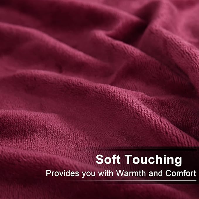 Soft Queen Size Blanket All Season Winter Warm Microplush Lightweight Thermal Fleece Blankets for Couch Bed Sofa,90x90 Inches,Burgundy