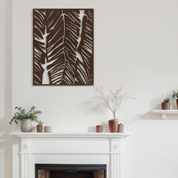 SIGNLEADER Metal Wall Art Decor Bronze Plant Leaves Minimalist Modern Abstract Wall Sculpture Hangings Home Decoration for Living Room, Bedroom, Bathroom, Kitchen, Outdoor - 18" Bronze
