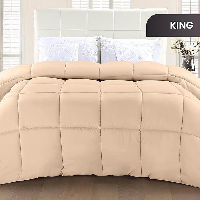 Utopia Bedding Comforter Duvet Insert, Quilted Comforter with Corner Tabs, Box Stitched Down Alternative Comforters King Size (Beige)