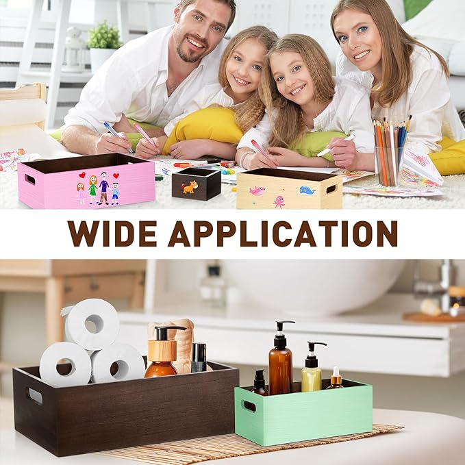 Set of 6 Wood Storage Boxes with Handles Wooden Nesting Crates Rustic Farmhouse Storage Container for DIY Crafts Party Home Table Decoration Display(Brown)