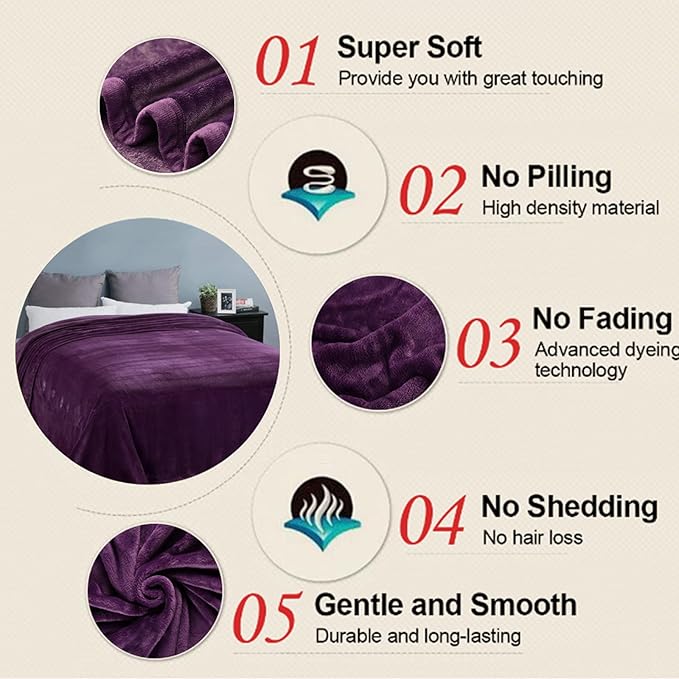 EASELAND Soft Blanket King Size Blanket Warm Microplush Lightweight Thermal Fleece Blankets for Couch Bed Sofa,90x108 inches,Purple