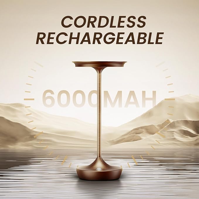 Cordless Table Lamp Rechargeable- LED Battery Operated Touch Lamps,Portable 3 Color Dimmable Waterproof Lights for Patio/Restaurant/Dining/Outdoor(Brown2)