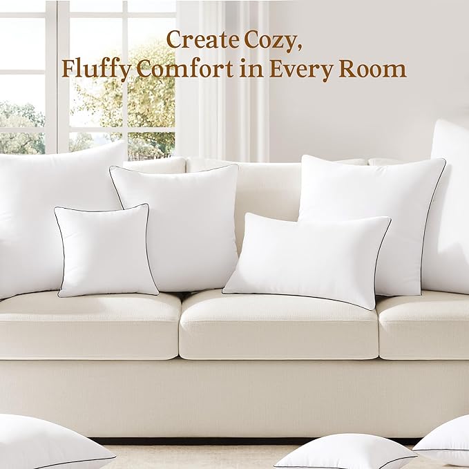 puredown® 26x26 Pillow Inserts Set of 2, Full Fluffy Down Alternative Euro Pillow Inserts, Soft Plush Decorative Throw Pillows for Couch, Sofa, Bed and Home Decor