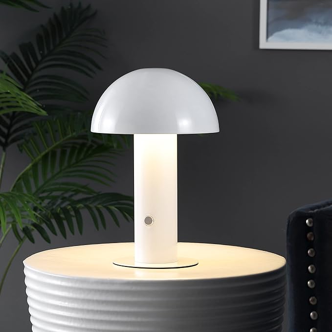 JONATHAN Y JYL7115B Boletus 10.75" Contemporary Bohemian Rechargeable/Cordless Portable Iron Integrated LED Mushroom Table Lamp Modern, Coastal Bedside Desk Nightstand Lamp, White