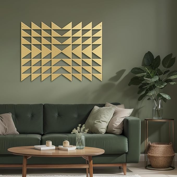 SIGNLEADER Metal Wall Decor Triangle Composition Minimalist Modern Luxury Wall Sculpture Hangings 3D Statue Home Decoration for Living Room, Bedroom, Bathroom, Kitchen, Fireplace, Office - 24" Gold