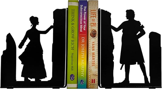 Decorative Couple Bookends, Metal, Unique, Non Skid - 7 Inch Tall for Home/Office Decor