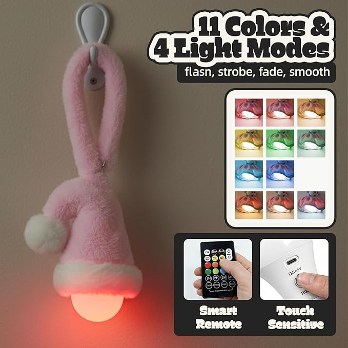 Aesthetic Plush LED Night Light, 1200mAh Rechargeable Mood Lamp, 3 Color Temperatures (Warm/Nature/Cool), 150 Lumens Dimmable Nursery Light with Remote, 1-4H Timer, Bedside Decor, Pink