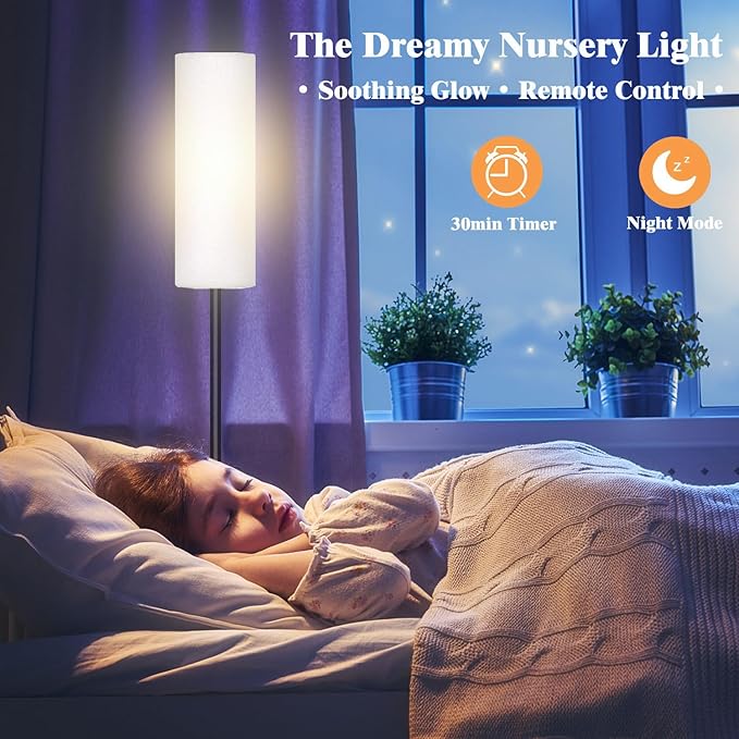 Smart LED Floor Lamp with APP Control & RGB Colors - Dimmable Standing Lamp for Living Room, Bedroom, Gaming - Remote, Timer, 9W Bulb Included, 67" Modern Tall Lamp (White)