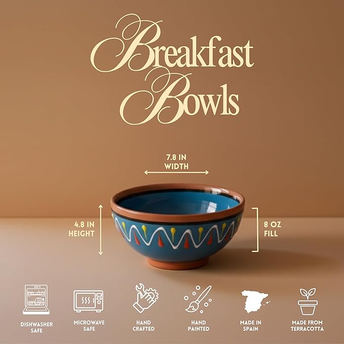 Cactus Canyon Ceramics Spanish Terracotta 5-Piece Breakfast Bowl Set (European Size) Multicolor