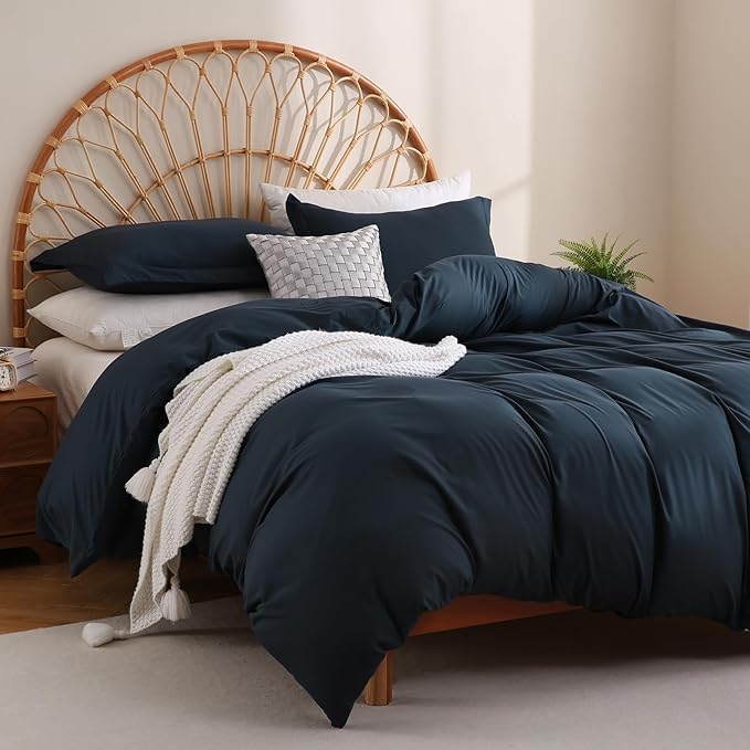 JSD Navy Blue Duvet Cover Set Twin Size, 2 Piece Microfiber Kids Duvet Cover with Pillow Sham, Zipper Closure, Comforter Not Included
