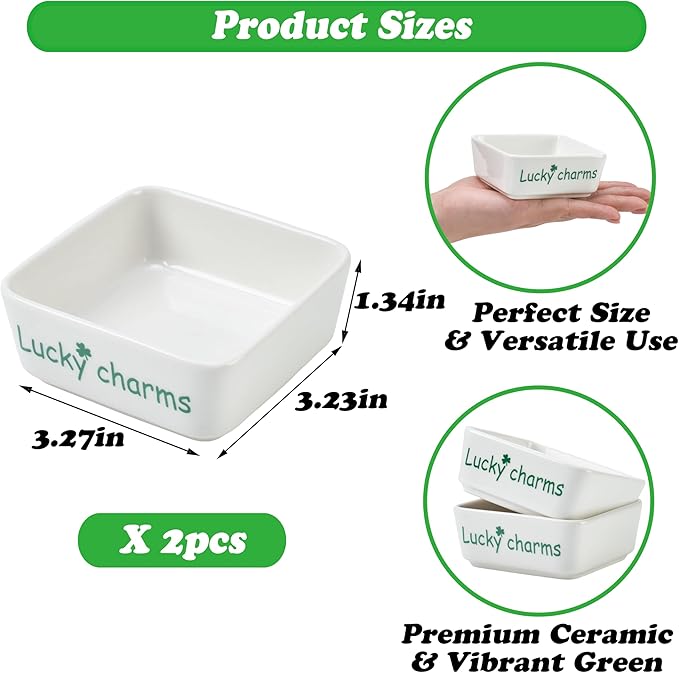 St Patrick's Day Candy Dish Set of 2, Ceramic Irish Shamrock Bowl with Clover, White Decorative Trinket Trays for Jewelry, Keys, Coins, Festive Party & Home Decor