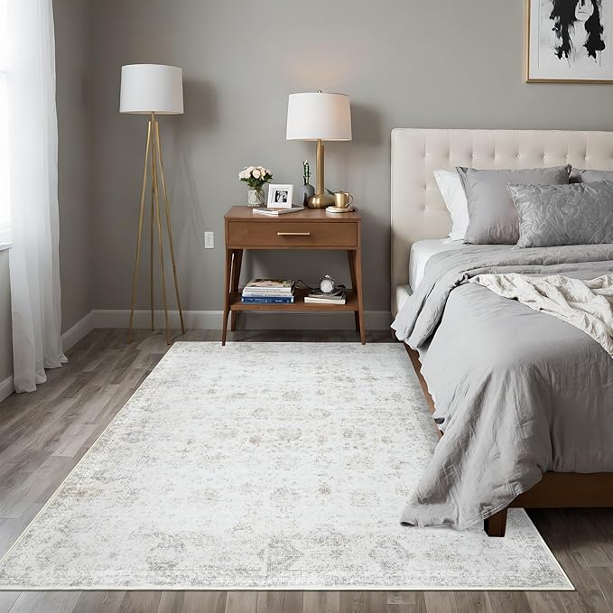 Dotiiorug Washable 4×6 Area Rugs for Living Room, Vintage Floral Rug Soft Non Slip Stain Resistant Boho Carpet for Bedroom Dinning Room Kitchen Home Office 02 Beige