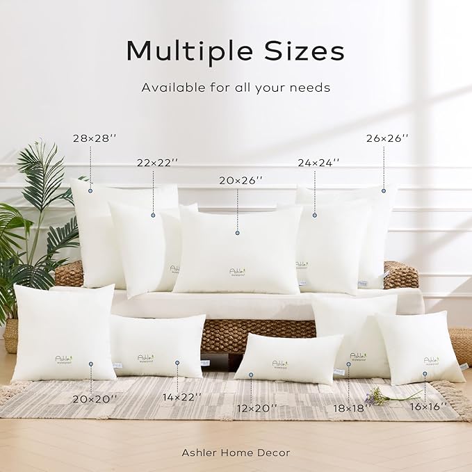 Ashler Outdoor Waterproof Pillow Inserts - 14 x 22 Pillow Inserts Set of 2, Water Resistant Patio Furniture Pillows Decorative for Garden, Hypoallergenic Lumbar Pillow for Sofa Couch