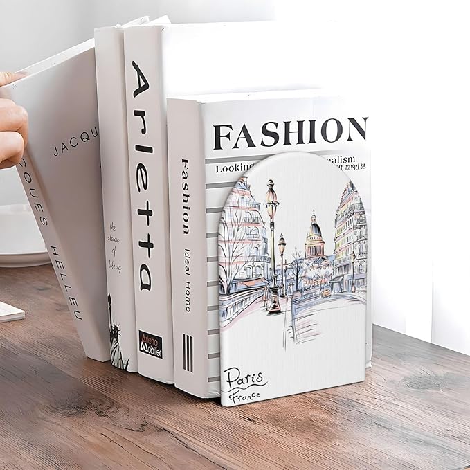 Paris Eiffel Tower Wood Bookends Stands Decorative Non-Slip Book Organizers for Home Office Desk Library School Study 1 Pair