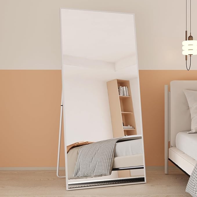 LFT HUIMEI2Y Full Length Mirror - 65"x22", Rectangle Tempered Mirror with Stand, Wall Mounted for Bedroom or Living Room, Silver