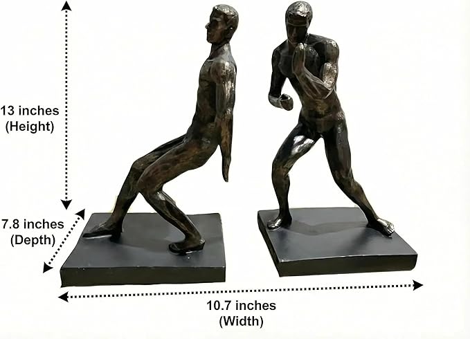 Comfy Hour Modern Gymnastic Men Art Bookends, 13'' Tall, Unique Decorative Bronze Athlete Statues for Shelves, Heavy Duty Resin Pushing Man Book Stopper, Cool Home Office Industrial Decor, 1 Pair
