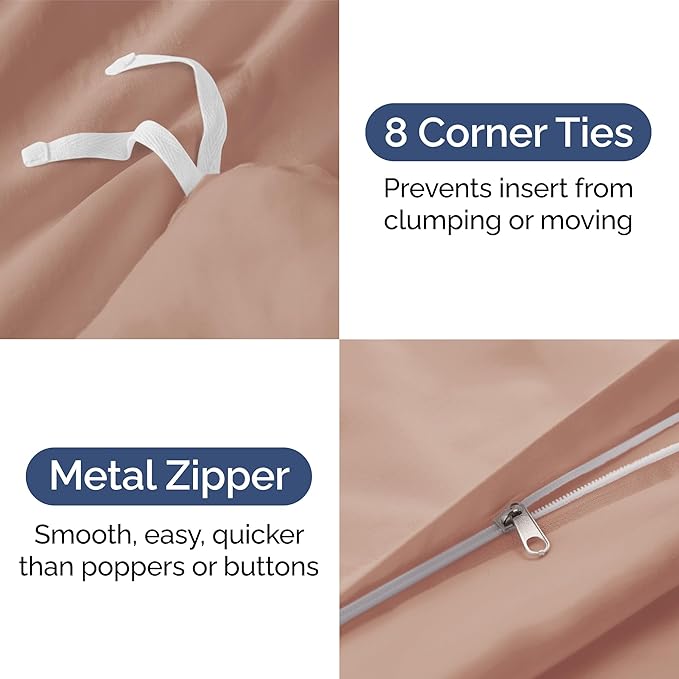 CGK Unlimited Duvet Cover King Size Set - Extra Soft King Size Duvet Cover 104 x 90 with 2 Pillow Shams - Hotel Quality, Fade Free w/Zipper Closures & Ties - Bedding and Bed Linens Set (Mauve)