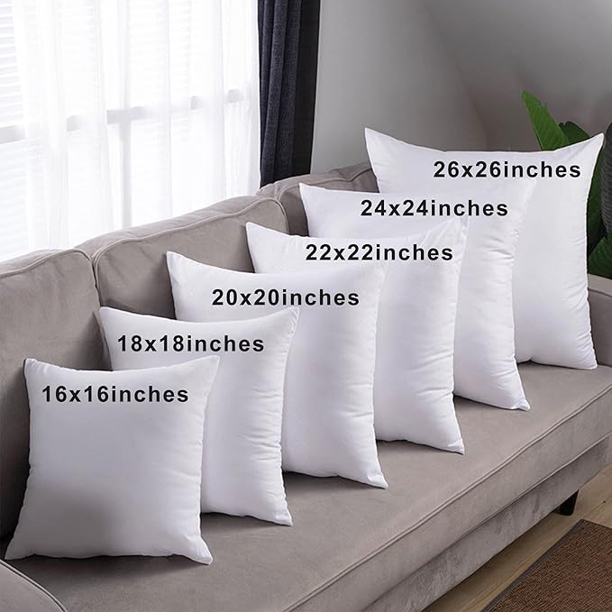 HITO 16x16 Pillow Inserts (Set of 2)- 100% Cotton Covering Down Alternative Throw Pillows White for Couch Bed Sofa