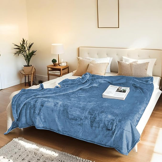 Electric Heated Blanket Twin Size 62"x84" - Microplush & Sherpa Fabric Dual-Sided, 6 Heat Settings & 1-10 Hours Auto Off , Cozy Warming Throw for Home, Office, or Bed, Machine Washable，Slate Blue