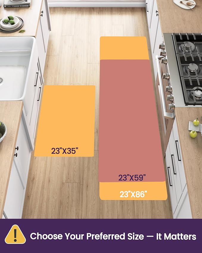 DEXI Kitchen Mats for Floor Cushioned, 23x35+23x59 Extra Large Runner Rug Non Slip, Waterproof Soft Comfort Standing Padded Anti Fatigue Decorative Set of 2, Brown Beige