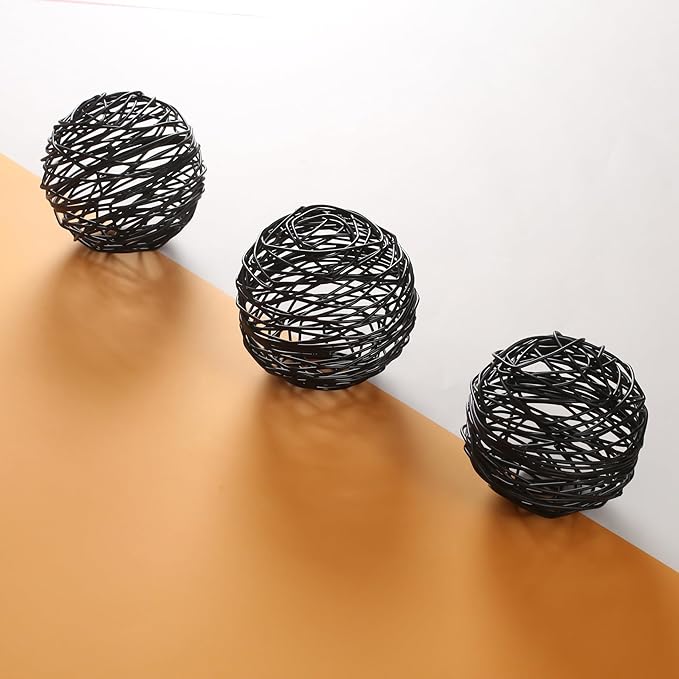 CLEENTABLE Decorative Metal Ball Set of 3 - Handcrafted Home Decor Metal Orb, Matte Black Powder Coated, Modern Home Décor Accents for Living Room, Coffee Table, Shelf, Centerpiece, Gift Idea