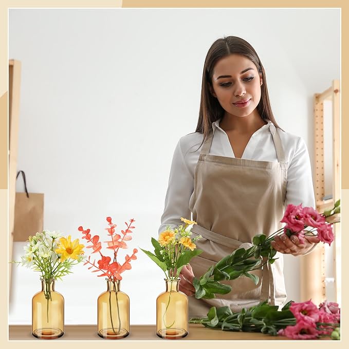 Lallisa 30 Pcs 4 Inches Small Glass Bud Vases Bulk Mini Flower Vases for Centerpieces Decorative Glass Bottles Vintage Rustic Decoration for Wedding Dining Table Home Decor (Amber)