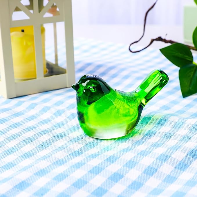 YWHL Handmade Crystal Green Bird Figurines, Animals Gifts for Birds Lovers Women Men, Art Glass Birds Collectible for Home Decor, Desk Table Home Office Decoration