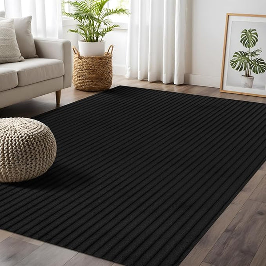 Beverly Rug Non Slip Area Rug 4 x 6 Modern Durable Ultra Soft Ribbed Indoor Rugs for Living Dining Room Office Stain Resistant Non Shedding Casual Easy Shag Indoor Carpet Black 4x6
