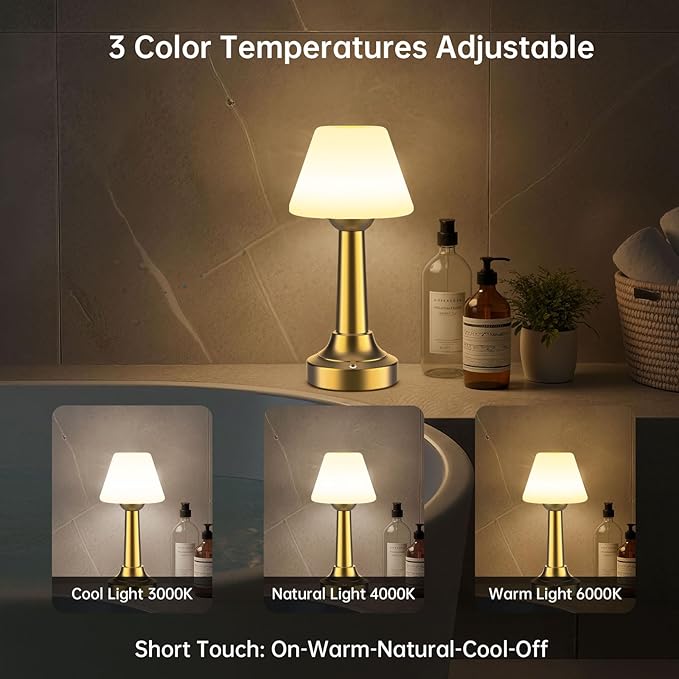 TRRMEZY Cordless Shower Lamp Waterproof, 18-Hour Rechargeable Battery Operated Outdoor Lamp, Dimmable Touch Table Lamp, IP65 Wireless LED Night Light for Bathroom Patio Camping Restaurant Bar Home