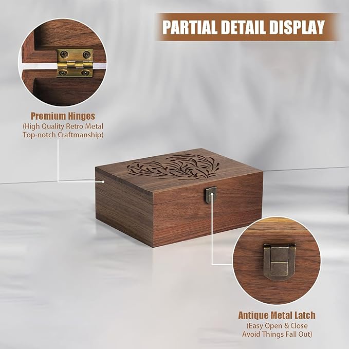 Walnut Wooden Memory Keepsake Box with Hinged Lid and Latch for Precious Items, Decorative Keepsake Box for Memories,Commemorative Gift