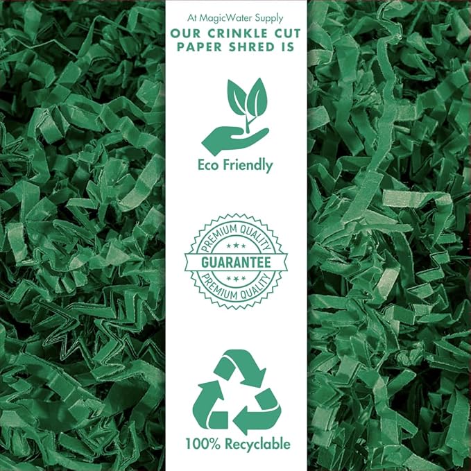 MagicWater Crinkle Cut Paper for Gift Baskets - 2LB - Green - Perfect for Shredded Paper Filler, Basket Filler, Gift Boxes, Bridesmaid Gifts, Christmas Stuffers & More – Ideal for All Occasions