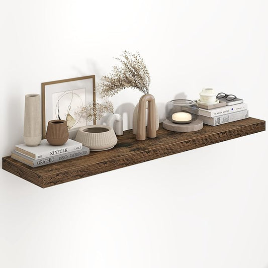 48"W x 9.3"D Floating Shelves for Wall, Wall Mounted Bathroom Shelves 1 Pack Deep Floating Shelf for Bedroom Kitchen Living Room, Rustic Wooden Wall Shelf with Invisible Bracket for Books Decor