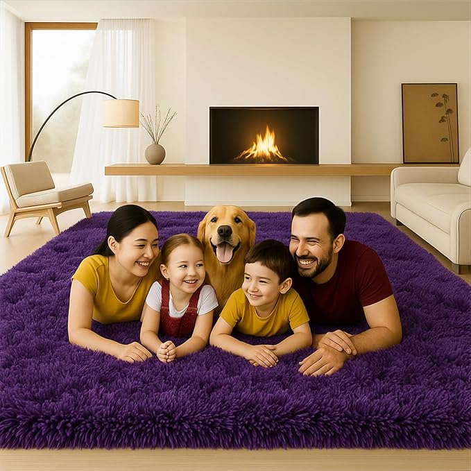 Mtandyx 6x9 Rugs for Living Room, Rug for Bedroom,Plush Fluffy Carpet, Non-Slip Upgrade Purple Rug, Suitable for Kids Dorm Home Decor Aesthetics.